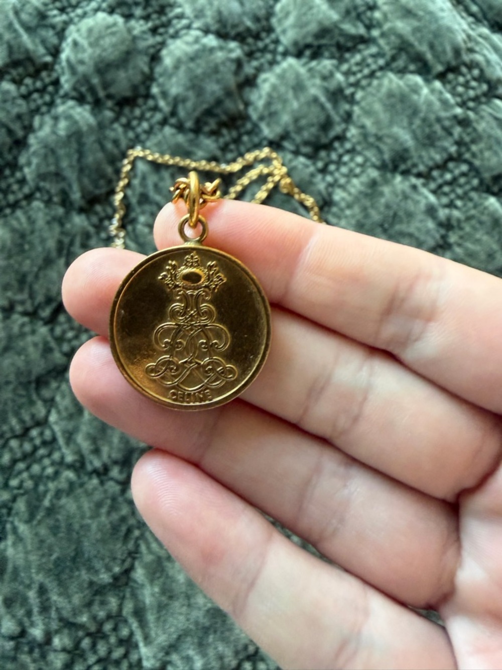 Celine Gold Coin Crest Pendant Necklace